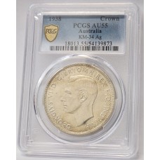 AUSTRALIA 1938 . CROWN . PCGS AU55